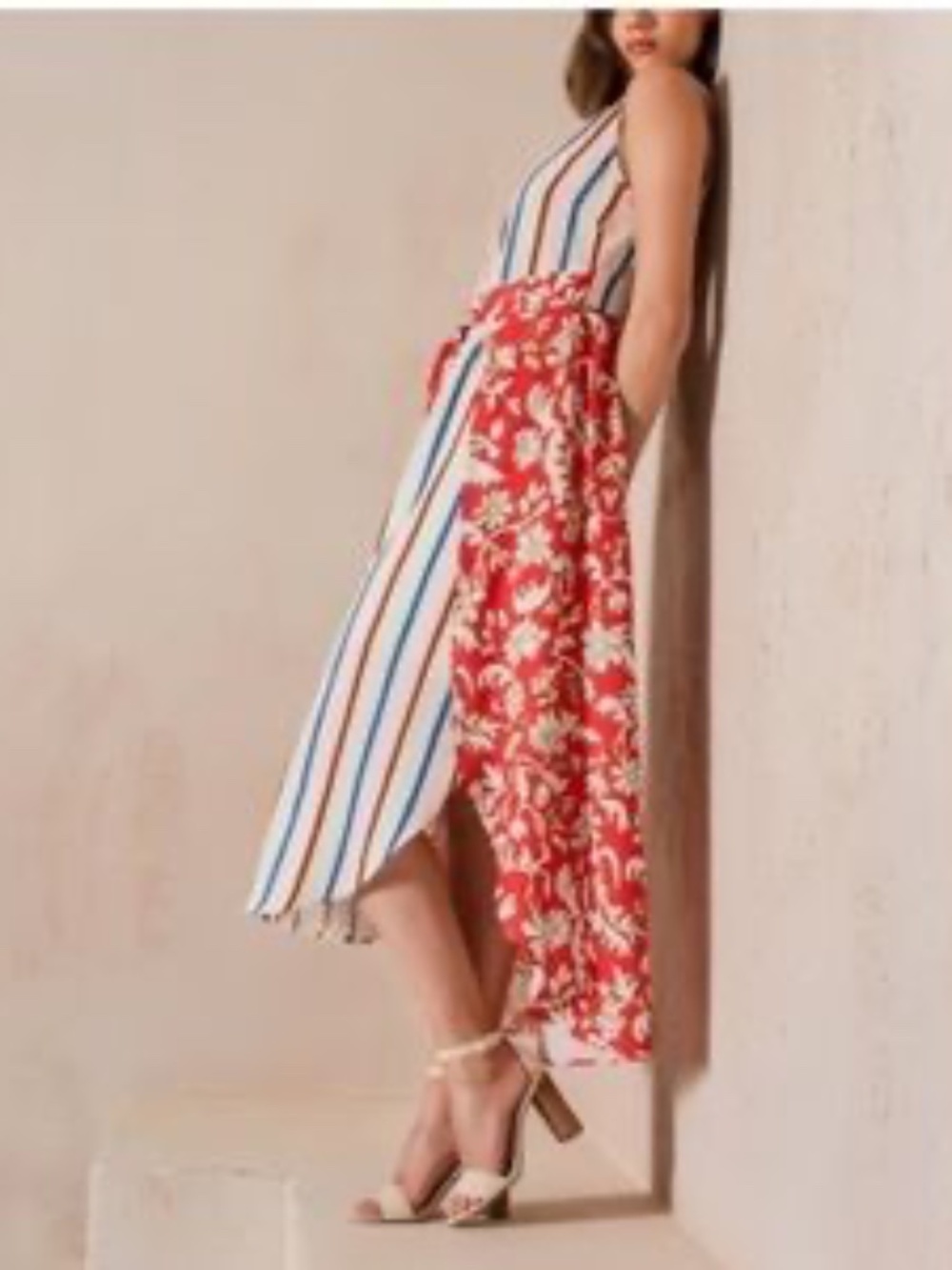 Gabby Isabella White & Red Stripe Sleeveless Shirt Dress